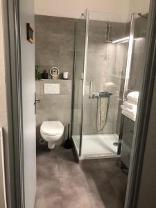 a bathroom with a shower and a toilet at Maison de ville proche mer in Les Sables-d'Olonne +70 photos