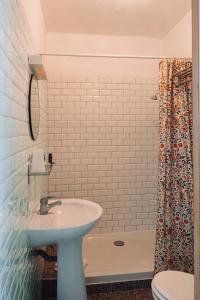 a bathroom with a sink and a shower at Chez Marie in Linguizzetta
