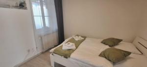 a bed with two pillows on it in a room at Apartment Goldey in Unterseen