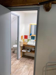 a bathroom with a sink and a mirror at LES PIPISTRELLES 19 - GITE et Chambre d'hôtes in Meymac +56 photos