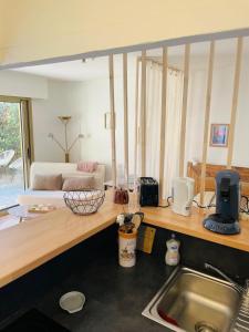 a kitchen with a counter top with a sink at Le Val Claret in Antibes