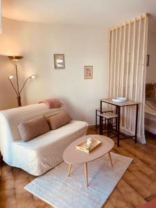 a living room with a couch and a table at Le Val Claret in Antibes