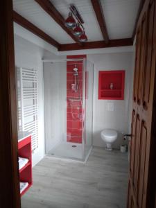 a bathroom with a shower and a toilet at L'amandier in Thouars
