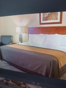 a large bed in a hotel room with a television at Shri ji hotel in Govardhan