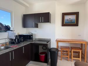 a kitchen with a sink and a counter top at An apartment with ocean views in Chiriquí