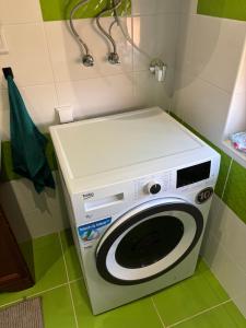 a washer and dryer in a small bathroom at Barackvirág-Vendégház in Érpatak