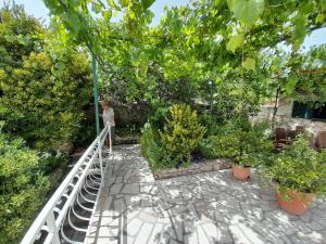a woman standing on a walkway in a garden at Apartmani Mare Palada in Marina