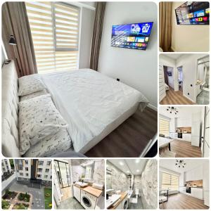 a collage of pictures of a bedroom with a bed at Airport Stop & Go in Chişinău