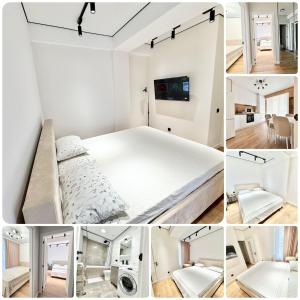 a collage of photos of a bedroom with a bed at Airport Stop & Go in Chişinău
