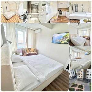 a collage of four pictures of a bedroom at Airport Stop & Go in Chişinău