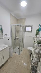 a bathroom with a shower and a toilet at Apartamentos GARAKOTA in Telde