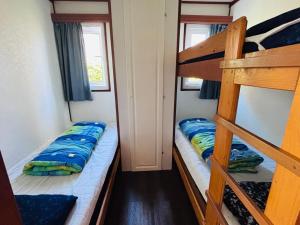 a bedroom with two bunk beds and a ladder at Northseachalets Ameland in Buren