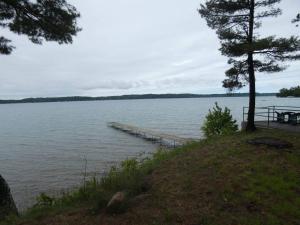 a view of a lake with trees and a dock at Lakeside Cottage on Torch Lake in Alden
