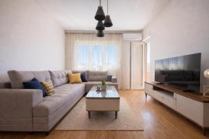 a living room with a couch and a flat screen tv at Premium Rent Podgorica in Podgorica