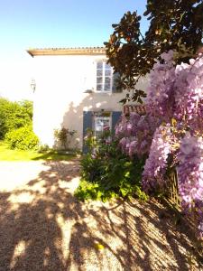 a house with purple flowers in front of it at La Glycine, Maison au calme avec jardin, Fibre Wi-Fi, 20 min des plages, Parking privé in Luçon