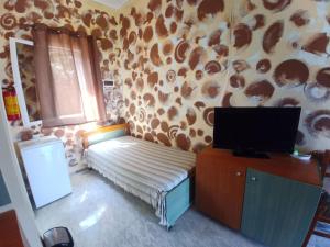 a room with a bed and a television in it at Panorama Rooms in Kyllini +60 photos