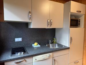 a kitchen with white cabinets and a sink at Ruhiger Aufenthalt in Gehren in Altenfeld