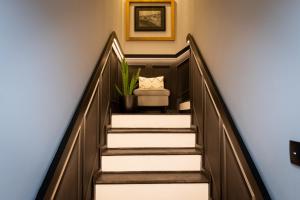 a stairway with a chair and a plant at Espaço Calheta in Ponta Delgada