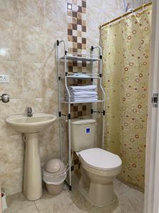 a bathroom with a toilet and a sink and a shower at Apto Albor Blanco in Popayan