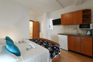 a bedroom with a bed and a kitchen at Apartments Villa Arta in Murter