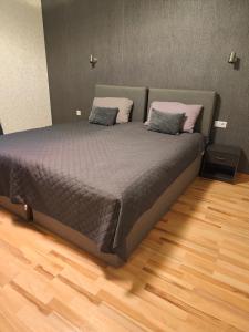 a bed with two pillows on it in a room at Schöne Wohnung Prima am Bahnhof Schwerte in Schwerte +10 photos
