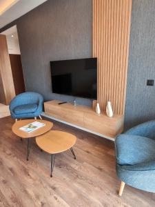 a living room with two chairs and a flat screen tv at Becici residance pool and sauna in Bečići +4 photos