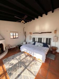a bedroom with a bed and a ceiling fan at Tierra Alta Boho House in San Miguel de Allende