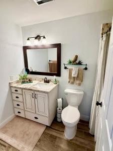 a bathroom with a white toilet and a mirror at Eagles Roost Haven - Cozy Ski View Condo in Brian Head +27 photos