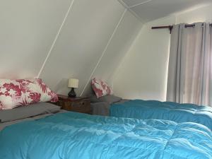 a bedroom with two beds and a window at Hostal Vaihere in Hanga Roa