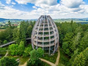 a large building in the middle of a forest at Studio Robert mit Pool und Sauna in Freyung