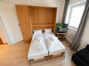 a room with two beds and a tv in it at Studio Michaela mit Pool und Sauna in Freyung