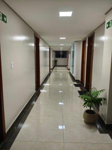 an empty hallway in an office building with a potted plant at 950 metros da UFV apartamento e ao lado da prefeitura in Viçosa