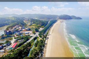 an aerial view of a beach and the ocean at Silver Glowing Sea Pension in Taean
