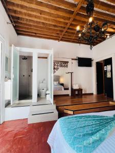 a bedroom with a bed and a television in it at Mansion Von Humboldt in Guanajuato