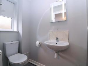 a white bathroom with a toilet and a sink at Sunny Cottage in Brecon +14 photos