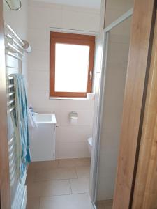 a bathroom with a toilet and a window at Haus am Limes in Pfedelbach +12 photos