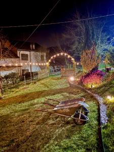 a wheelbarrow sitting in a yard at night at Casa Gallo Music Room in Lamon