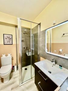 a bathroom with a toilet and a sink and a shower at Harmonieux - Studio - Centre Ville in Tarbes