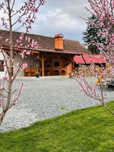ein Haus mit einem Kieshof vor einem Gebäude in der Unterkunft Tiny House Doi Frați in Drăguş