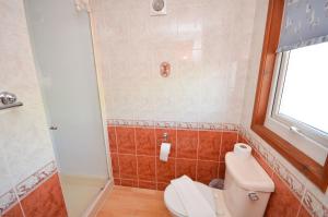 a bathroom with a toilet and a shower at Kingfisher Lodge in Wroxham +10 photos