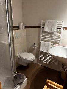 a bathroom with a toilet and a sink at Linnenkerlstube in Willingen +32 photos