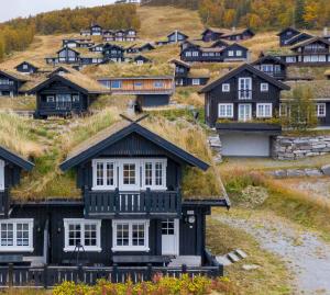 a group of houses with grass on their roofs at Rauland, Listaullii in Torvetjørn