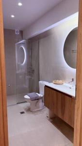 a bathroom with a toilet and a sink and a shower at Sweet Nest in Paralia Katerinis +8 photos