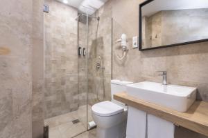a bathroom with a toilet and a sink and a shower at Apartamentos Soho Boutique Museo in Málaga +132 photos