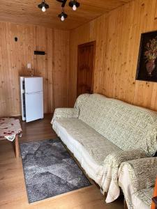 a living room with a couch and a refrigerator at Санаторий "Синяк" гостиный двор "ПРОЛИСОК" in Sinyak