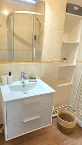 a bathroom with a sink and a mirror at Le Repaire - Hyper centre, 3 ch, balcon et parking in Le Mans