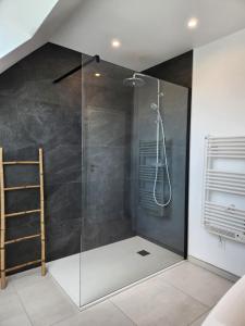 a shower with a glass door in a bathroom at O'Phare Ouest in Plouguerneau +23 photos