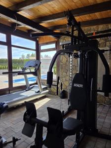a gym with a treadmill and a simulator at Plitvice Palace Rooms - Adults Only in Grabovac