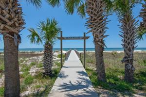 a walkway through the beach between palm trees at Steps to the Beach 3BR Coastal Home Sleeps 10 in Port Saint Joe