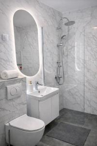 ein Badezimmer mit Toilette, Waschbecken und Dusche in der Unterkunft NeraHome in Banja Luka + 2 Fotos